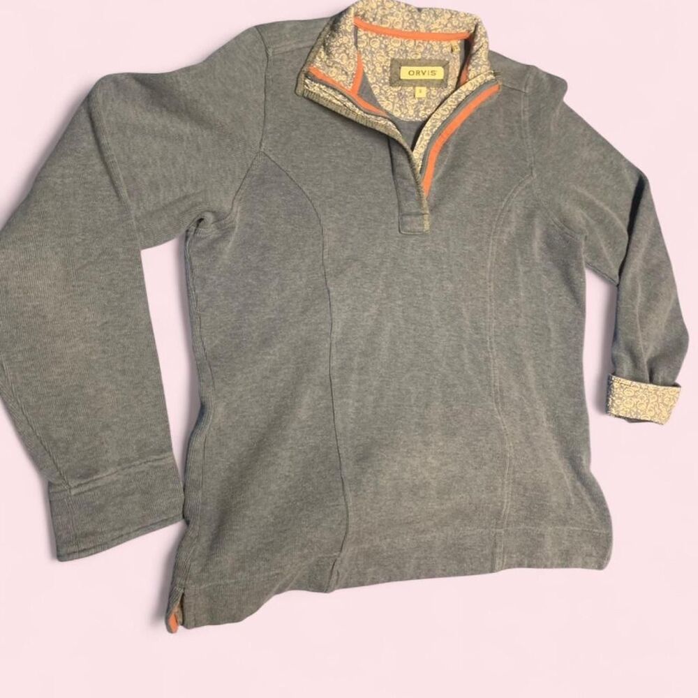 Orvis Women's Grey and Blue Sweatshirt
